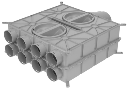 Show details for Luchtverdeelkast kunststof D125-150-160-180 mm naar 8x D75 Picture of Luchtverdeelkast kunststof D125-150-160-180 mm naar 8x D75