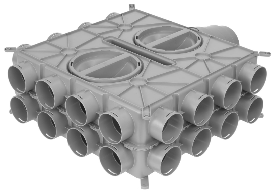 Afbeeldingen van Luchtverdeelkast kunststof D125-150-160-180 mm naar 24x D75